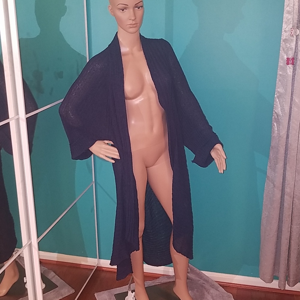 Extra long navy crochet shrug